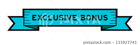 Ribbon label banner with word exclusive bonus in blue color on white background Ribbon label banner with word exclusive bonus in blue color on white background 133923743