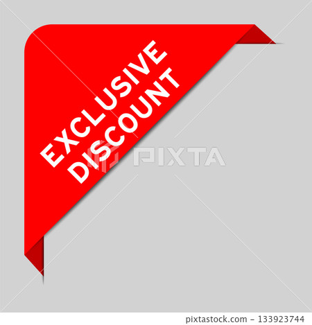 Red color of corner label banner with word exclusive discount on gray background Red color of corner label banner with word exclusive discount on gray background 133923744