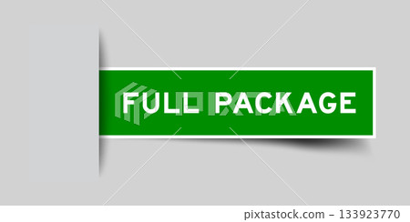 Green color square shape sticker label with word full package inserted in gray background Green color square shape sticker label with word full package inserted in gray background 133923770