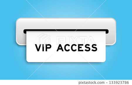 White coupon banner with word VIP access from machine on blue color background 133923786