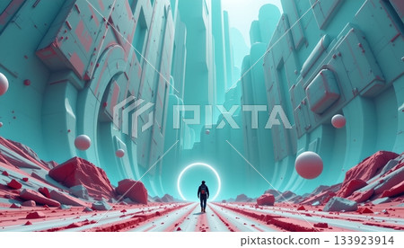 A futuristic looking environment that resembles a grand, architectural structure, possibly from a science fiction setting 133923914