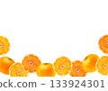 Mandarin orange fruit background frame watercolor illustration 133924301