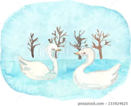天鵝水彩插畫向量圖 133924625