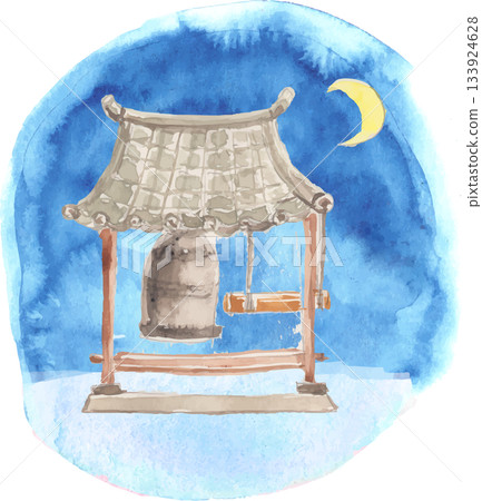 Watercolor illustration of New Year's Eve bell vector 133924628