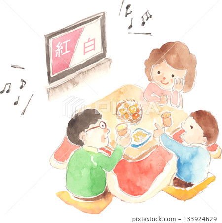 Illustration of a family watching the Red and White Song Battle Vector Illustration of a family watching the Red and White Song Battle Vector 133924629