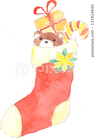 Vector illustration of a stocking filled with Christmas presents 133924640