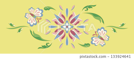 Oriental decorative pattern - vector design combining flowers and curves 133924641
