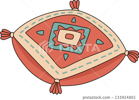 Bohemian Terracotta Throw Pillow with Geometric Stitching and Tassels Illustration Bohemian Terracotta Throw Pillow with Geometric Stitching and Tassels Illustration 133924801