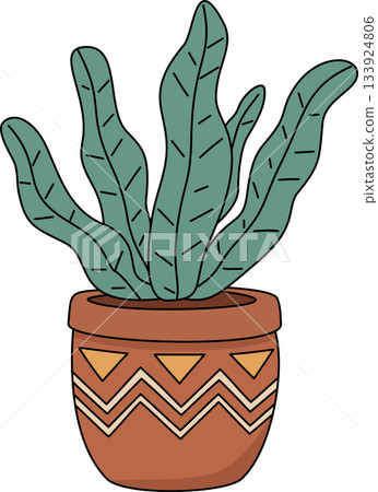 Bohemian Succulent Houseplant in Decorative Geometric Pattern Pot Illustration Bohemian Succulent Houseplant in Decorative Geometric Pattern Pot Illustration 133924806