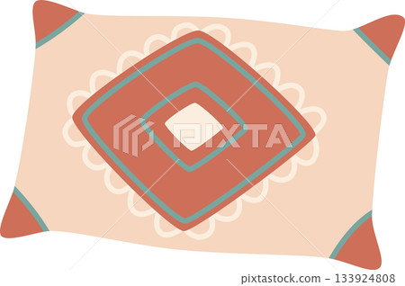Bohemian Decorative Throw Pillow with Diamond Pattern and Scalloped Edges Illustration 133924808
