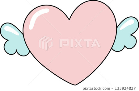 Cute Cartoon Pink Heart with Blue Wings Illustration Cute Cartoon Pink Heart with Blue Wings Illustration 133924827