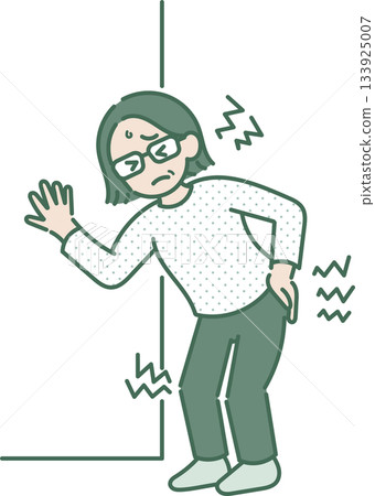 Illustration of a woman in her 40s with shoulder, back, and knee pain 133925007