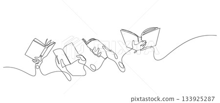 reading book hand opening line art handdrawn one line drawing continuous reading book hand opening line art handdrawn one line drawing continuous 133925287