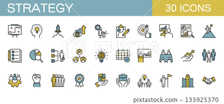 Business Strategy Line Icon Set Color 133925370