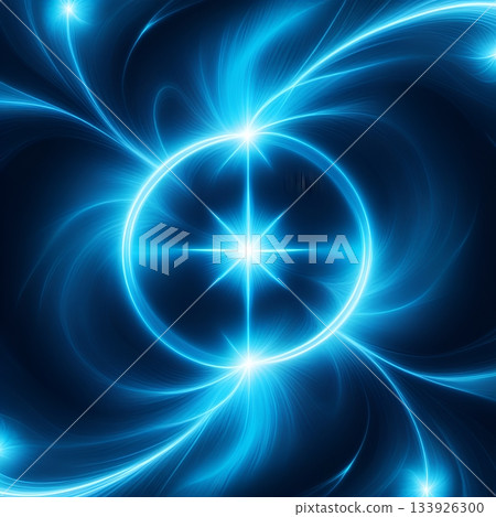 Stunning blue energy vortex with bright glowing light trails, ideal for technology, science, or futuristic concepts, dynamic and eye-catching design element 133926300