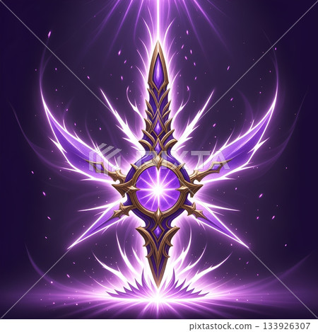 Powerful magical sword with glowing purple energy, perfect for fantasy games, book covers, and striking artistic designs, full of mystery and wonder 133926307