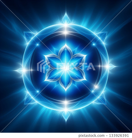 Stunning blue energy mandala with lotus flower design bringing a sense of calm and balance to your brand, perfect for wellness and spirituality projects 133926391