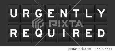 Black color analog flip board with word urgently required on gray background Black color analog flip board with word urgently required on gray background 133926655