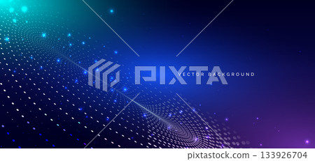 Technology dotted glowing curve on dark blue background. Big data communication network concept. Technology dotted glowing curve on dark blue background. Big data communication network concept. 133926704