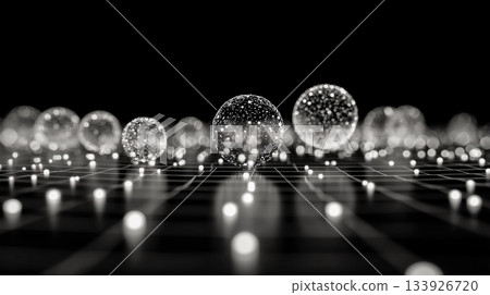 Abstract digital space visual with floating spheres and particles Abstract digital space visual with floating spheres and particles 133926720