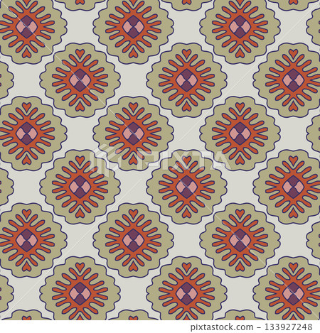 Geometric Floral Medallion Seamless Print 133927248