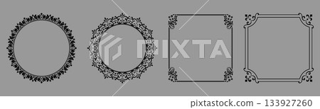 Set of decorative frames Elegant vector element for design in Eastern style, place for text. Floral black and gray borders. Lace illustration for invitations and greeting cards Set of decorative frames Elegant vector element for design in Eastern style, place for text. Floral black and gray borders. Lace illustration for invitations and greeting cards 133927260