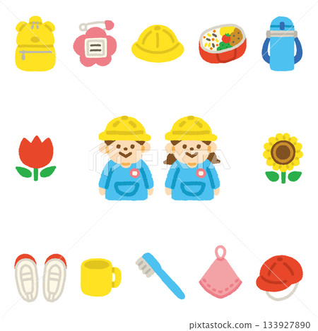 幼兒園圖示集，手繪，粉彩，可愛兒童插畫 133927890