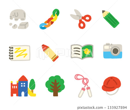 幼兒園/托兒所室內外遊戲圖示集 手寫可愛插圖 幼兒園/托兒所室內外遊戲圖示集 手寫可愛插圖 133927894