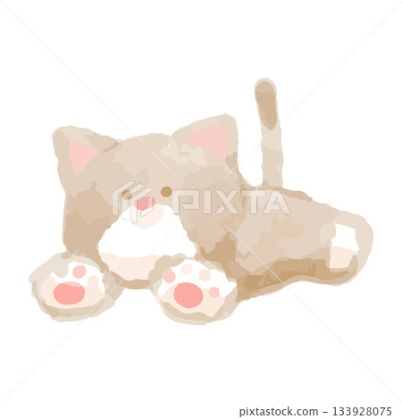 Fluffy Cat Watercolor Series – Cat lying face down looking up Fluffy Cat Watercolor Series – Cat lying face down looking up 133928075