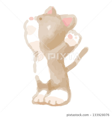 Fluffy Cat Watercolor Series – Stretching Cat 133928076