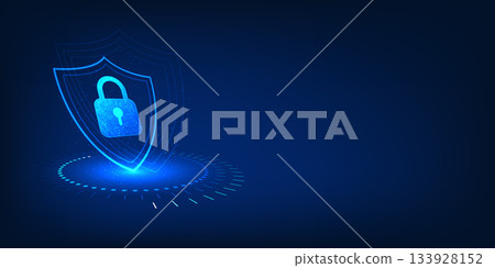 Cybersecurity Protection Background with Digital Shield, Data Security System, Anti Hack Defense, Preventing Data Theft, Malware and Virus Attack Protection, Secure Network Firewall, Scam Detection 133928152
