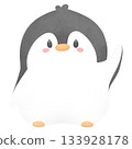 A Cute Cartoon Penguin Waving Hello - Watercolor 133928178