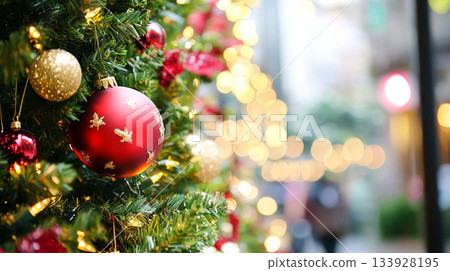 Big red ornament and city lights Big red ornament and city lights 133928195