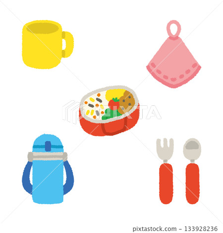 Kindergarten/Nursery School Item Icon Set, Hand-Drawn, Pastel, Cute Illustrations for Kids 133928236