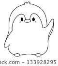 A Cute Cartoon Penguin Waving Hello - Outline 133928295