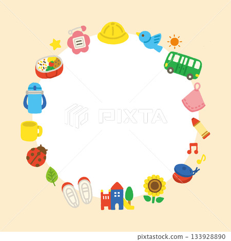 Cute circular frame for kindergarten, hand-drawn pastel background illustration Cute circular frame for kindergarten, hand-drawn pastel background illustration 133928890
