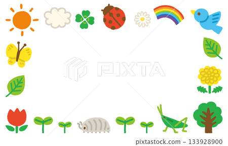 Creatures, nature, frame, background, horizontal, handwritten, pastel, cute, illustration 133928900