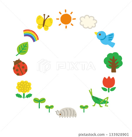 Creature frame nature circular handwritten pastel cute background illustration Creature frame nature circular handwritten pastel cute background illustration 133928901