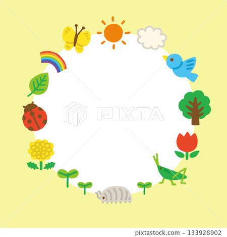 Cute Creature Frame Material Nature Circular Handwritten Pastel Background Illustration 133928902
