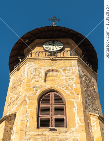 Clock face and stone belfry close-up Turnul lui Stefan cel Mare 133929257