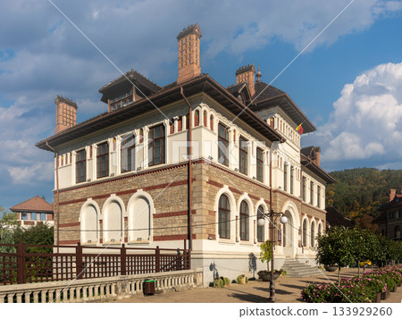 Traditional Romanian building architecture Princely Court Piatra Neamt clear sky 133929260