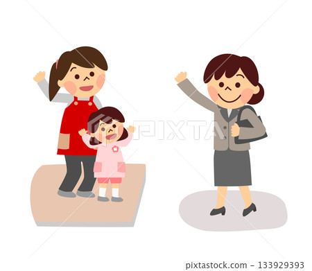 一位職業母親接送孩子上下幼兒園 133929393