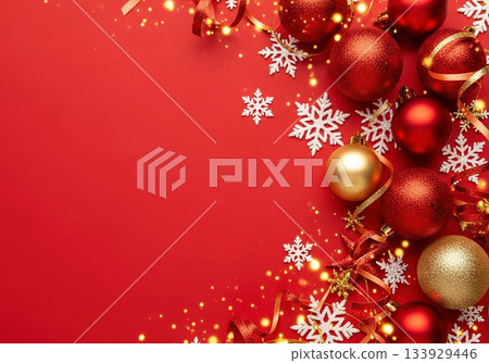 Christmas ornament background on red background Christmas ornament background on red background 133929446