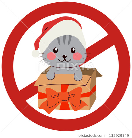 Cat in Gift Box With Santa Hat and Banner Anti Pet Purchase Message Cat in Gift Box With Santa Hat and Banner Anti Pet Purchase Message 133929549