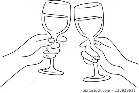 手繪插圖，雙手舉起酒杯碰杯，慶祝派對酒水素材 133929632