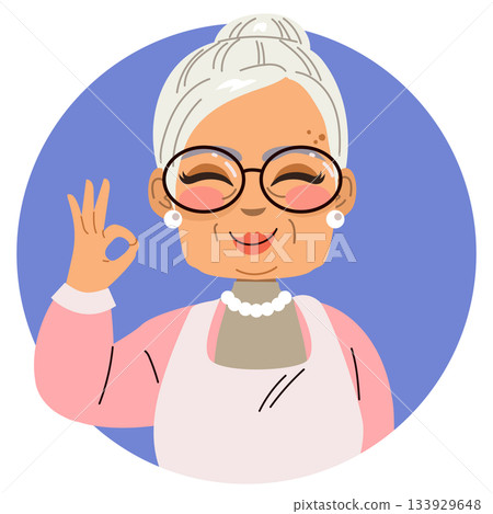 Cute Old Granny Making OK Gesture Cartoon Vector Illustration 133929648