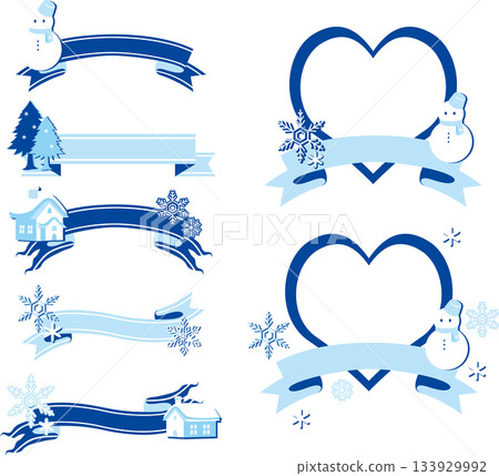 Winter ribbon and snowman decoration material set, ornaments, frames, banners, illustrations, and designs Winter ribbon and snowman decoration material set, ornaments, frames, banners, illustrations, and designs 133929992