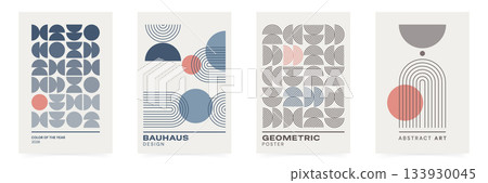 Geometric poster set in blue and brown colors Geometric poster set in blue and brown colors 133930045