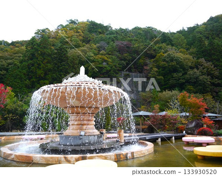 Park fountain and autumn leaves Park fountain and autumn leaves 133930520