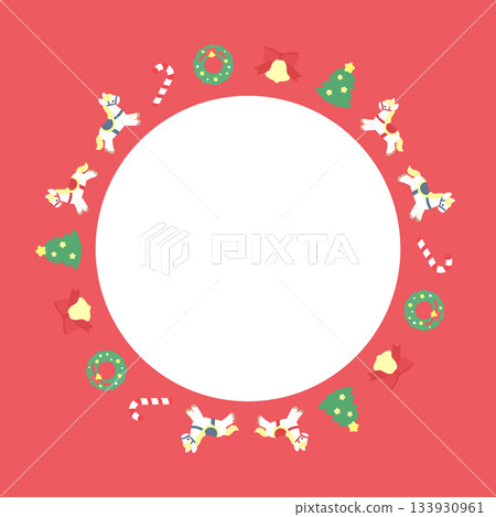 Cute round frame with Christmas motifs, red, transparent Cute round frame with Christmas motifs, red, transparent 133930961